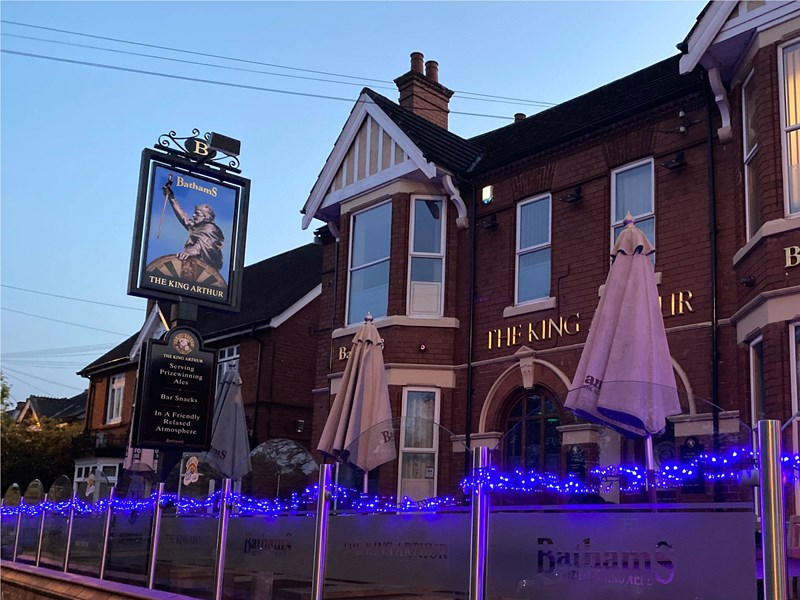 blue lights outside a pub