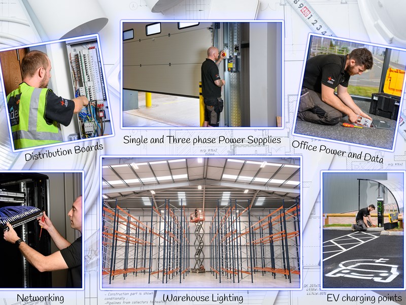 multiple people working in a warehouse and with electrics