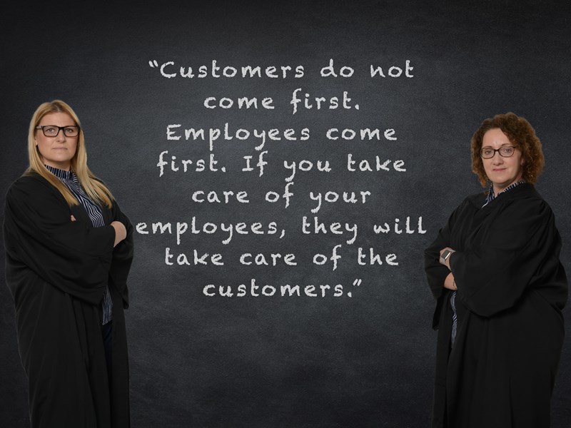 Image shows two people in judge uniform with a quote in the middle from Danton HR