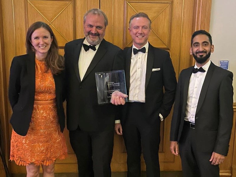 ONE Creative environments (ONE) collecting the award: (L-R: Ruth Sears – Associate Landscape Architect, Mark Martin – Director, James Lawrence – Director and Abz Randera – Architect)